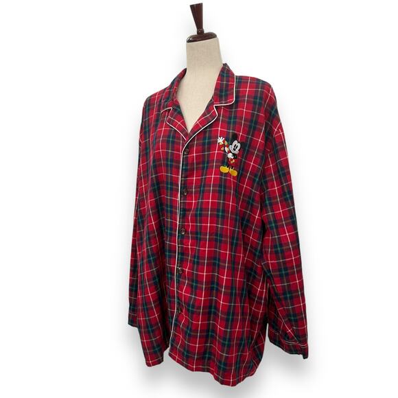 Disney Store Red Holiday Plaid Button Up Shirt XL Mickey Mouse Embroidered sleep - Picture 2 of 11